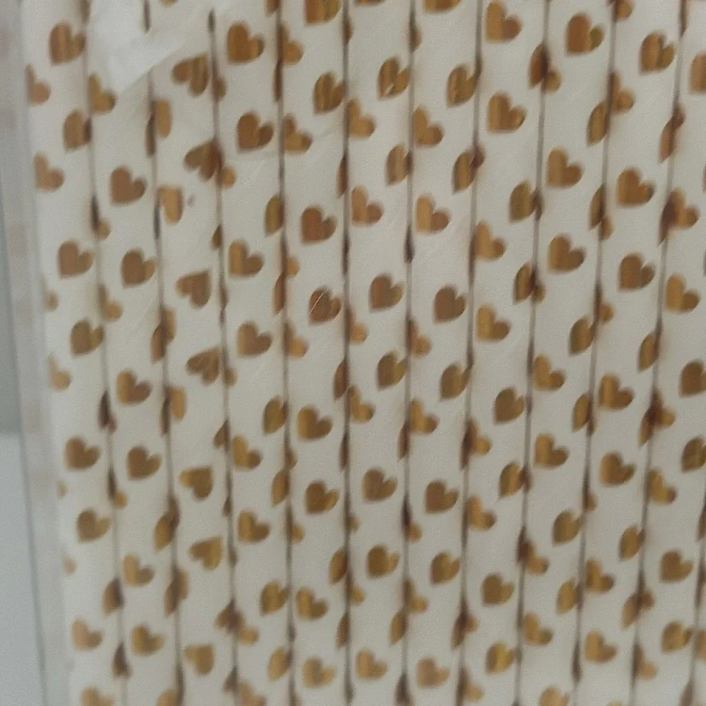 Gold Foil Heart Paper Straws White Wedding Party Supplies Pack of 100‎